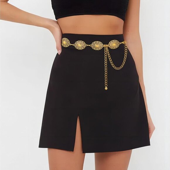 Metal Waist Chain Link Belt for Women Western Boho Turquoise Dress Jeans - Picture 8 of 9